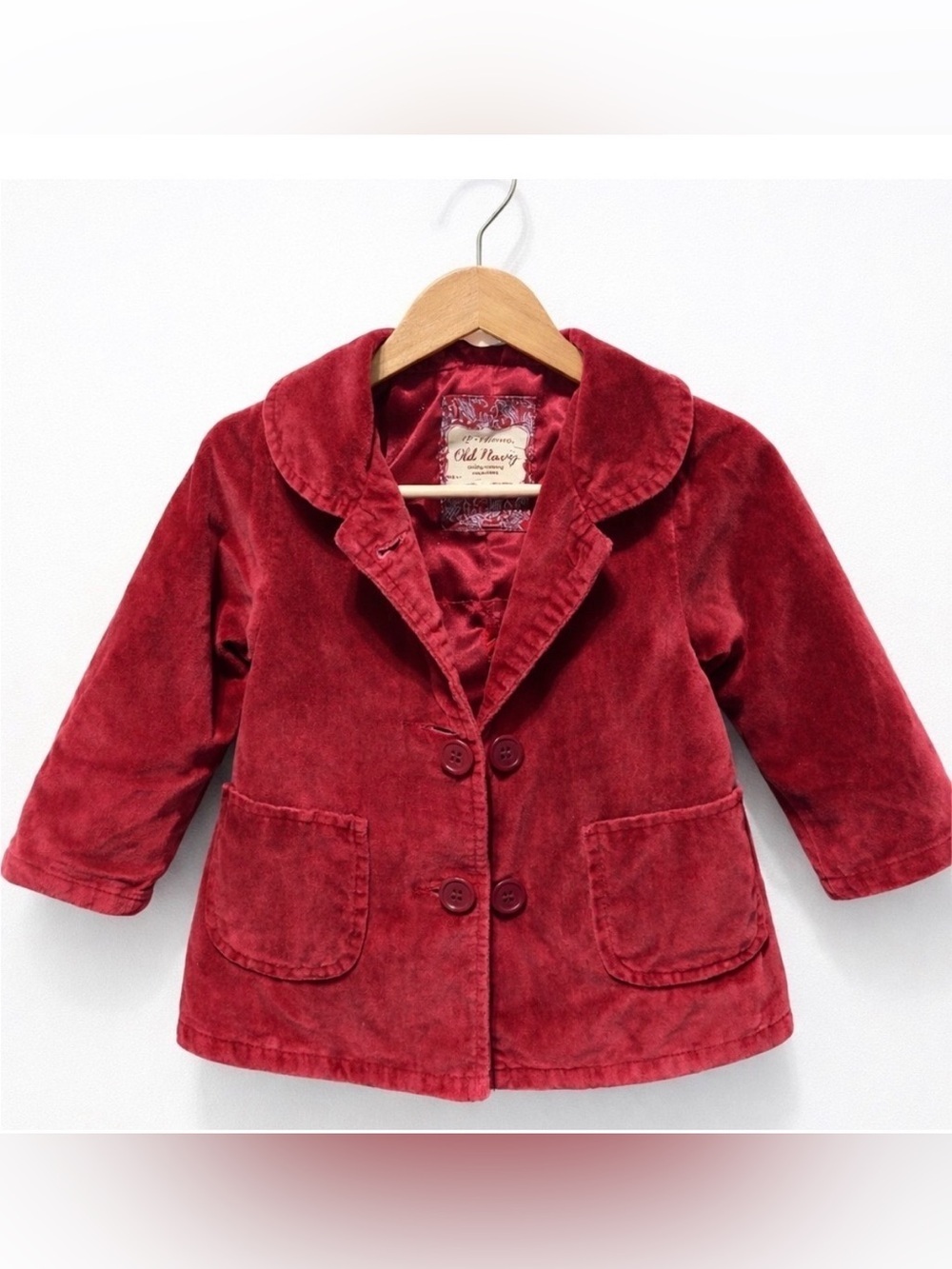 Old Navy Burgundy Velveteen Pea Coat Style Jacket 12-18 Months